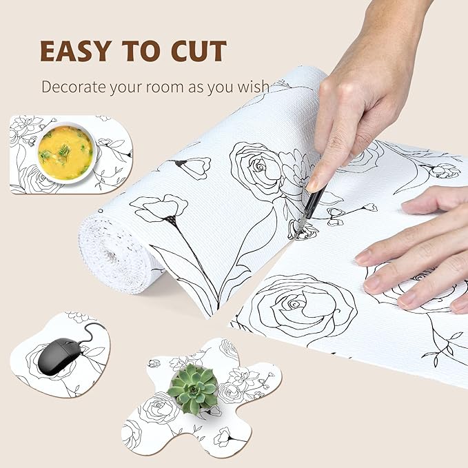 Shelf Liners for Kitchen Cabinets 12in x 20FT Non Adhesive Drawer Liner Black and White Floral Thickened Shelf Liner Paper Strong Non-Slip Easy to Clean for Tool Box with Knife and Tape Measure - Image 7