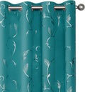 BUHUA Blackout Curtain 2 Panel Set Silver Vine Foil Print Thermal Insulated Drapes Room Darkening Curtains Grommet Window Treatment, 52 x 72 Inch, Teal Blue by BUHUA