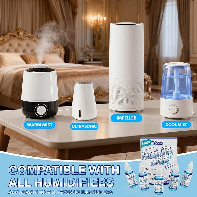 [5 Pack] Humidifier Cleaner Drops, Humidifier Water Treatment Cleaning Solution for All Makes & Models - Slows Buildup & Scaling - Deeply Cleans & Deodorizes Water - 500+ Day Supply - Image 4