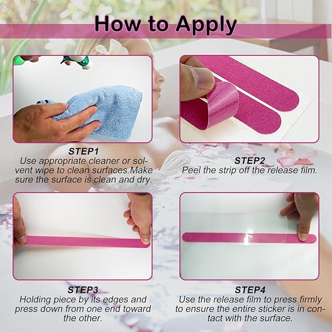 S&X Non-Slip Bathtub Shower Stickers 12-Pack Anti-Skid Strips, Waterproof Adhesive Safety Decals, Fine Grit Tread for Steps, Stairs, Pools, Boats, and Floors - Purple - Image 6