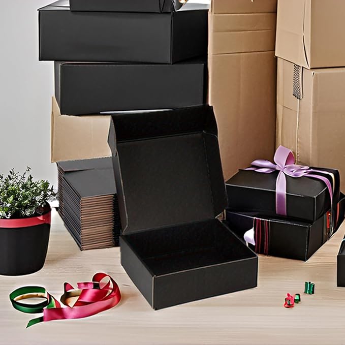 Small Shipping Boxes 10x8x3 Inch (25 Pack) - Sturdy Black Corrugated Cardboard Boxes for Small Business, Ecommerce, Mailing & Packaging | Recyclable Gift & Storage Boxes - Image 4