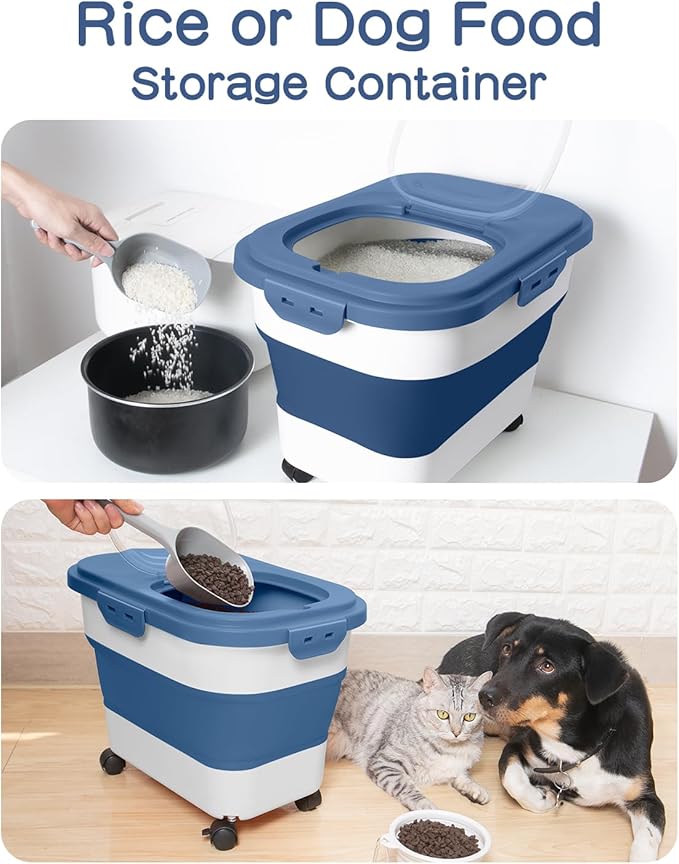 20-30 Lbs Rice Storage Container,Collapsible Food Storage Containers with Rolling Wheel Airtight Locking Lid,Flour Storage Container with Cup and Scoop,Suitable for Food,Rice,Pet Food,Flour - Image 6