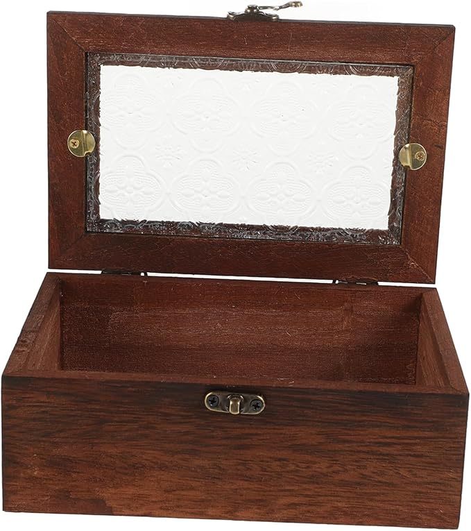 Vintage Floral Glass Lid Wooden Jewelry Box Decorative Keepsake Chest with Metal Clasp Multi Functional Storage Organizer for Dried Fruits Beauty Products and Documents Stylish by CATIEBYE
