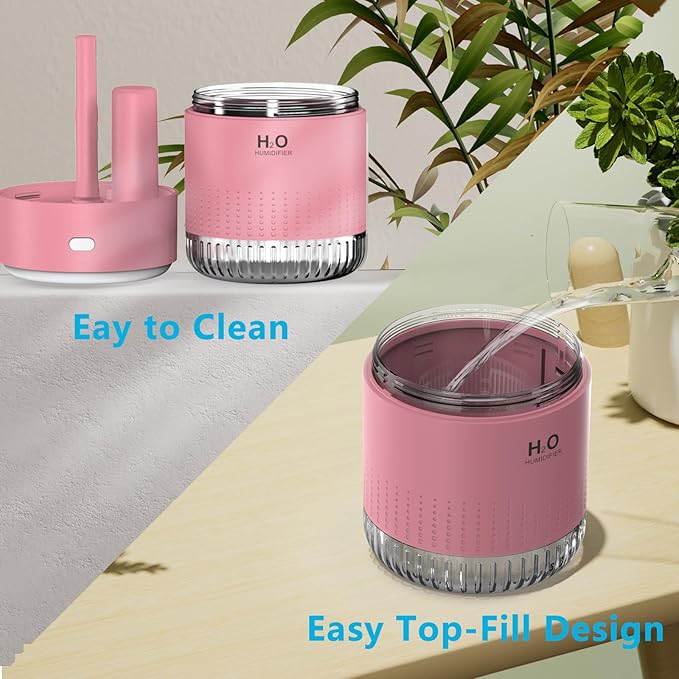 Colorful Mini Humidifier, USB Rechargeable Humidifier, 4 Modes Super Quiet, Humidifiers For Bedroom,Suitable For Travel Office Family-Rose Pink - Image 6