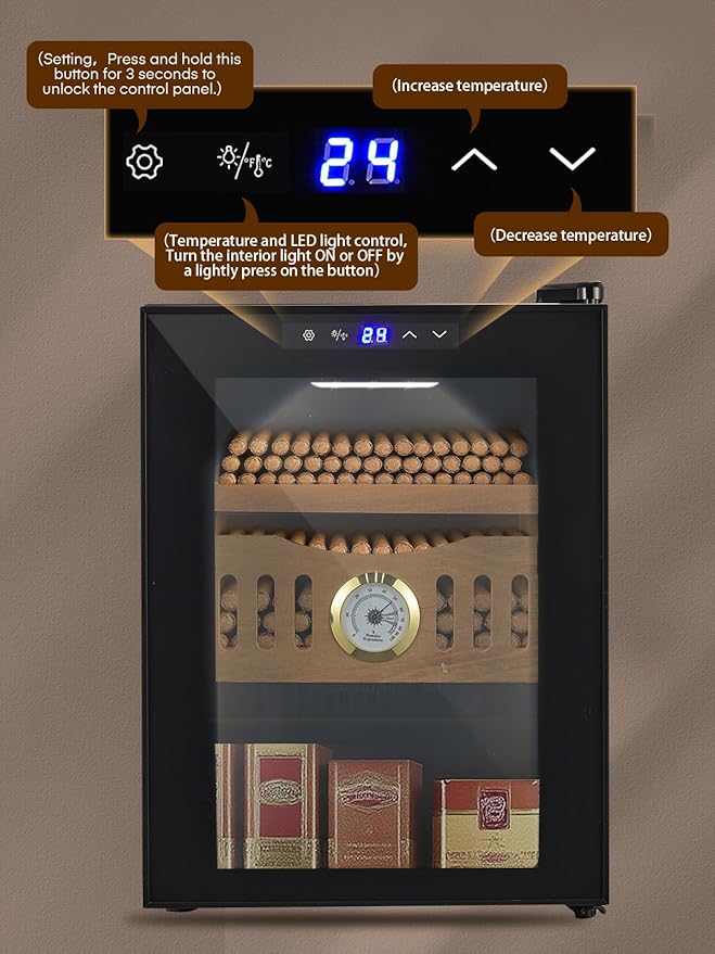 FOHERE Cigar Humidor Electric 18L with Temperature Control, Cigar Cooler with Humidity Control, Spanish Cedar Wood Shelves and Thermometer(190 Counts Capacity), Gift for Businees Partner - Image 3