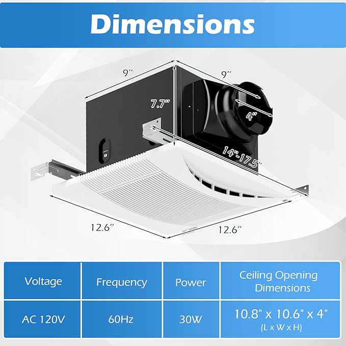 COSTWAY Bathroom Exhaust Fan, 110 CFM Ceiling Mount Exhaust Ventilation Fan, Energy-Saving Household Bath Vent Fan w/Metal Housing, 4 Inches Duct, 1 Sones Quiet Operation, White - Image 9