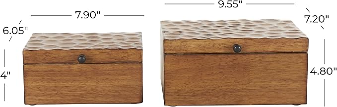 Deco 79 Wood Geometric Decorative Box Textured Concave Honeycomb Storage Decorative Keepsake Boxes with Black Knobs, Set of 2 Storage Boxes 10", 8"W, Brown - Image 3