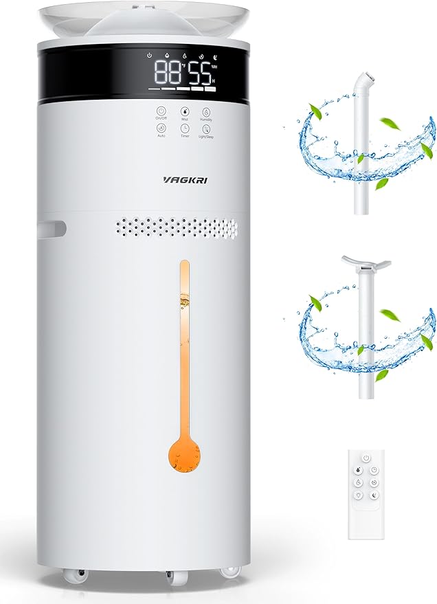 VAGKRI 18L Humidifier Large Room, for 2000 sq ft whole house humidifiers, 5 Mist Levels, 24H Timer, Auto Mode, Top Fill With 2 Extended Tube Quiet Cool Mist Humidifiers for Bedroom Home Baby Plant by VAGKRI