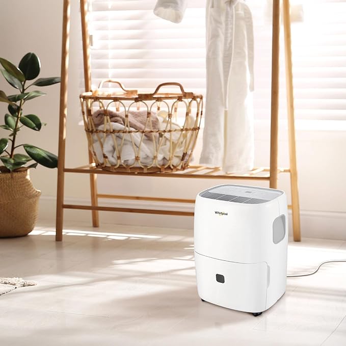Whirlpool 50-Pint Portable Dehumidifier for Basement, Garage, and Living Room, 115V, Dehumidifier for Rooms up to 4500 Sq. Ft. with Energy Star Certification, Auto-Shutoff, and Timer in White - Image 2