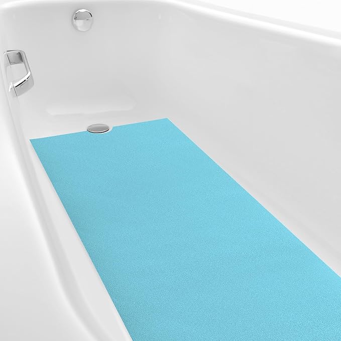 16" x 40" Non Slip Bathtub Mat with Drain Cut Out Anti Slipping Non Skid Safe Tub Mat Adhesive Peel and Stick Bath Tub Mat PEVA Tub Sticker for Shower Floor Boat Wet Areas(Light Blue) by Dunzoom