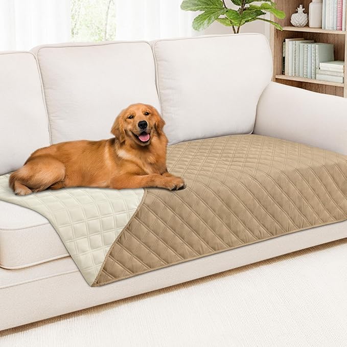 Smiry Waterproof Dog Bed Cover Pet Blanket, Soft Washable Dog Blanket for Furniture Bed Couch Sofa Reversible, Checkered (40"x80", Camel/Beige) by Smiry