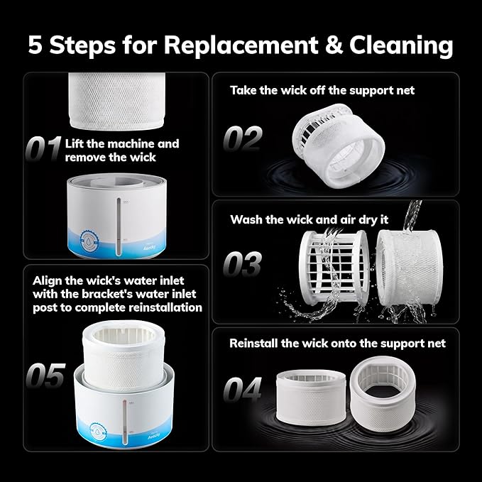 Evaporative Humidifier for Baby, Aeocky 4.5L Humidifiers for Bedroom, Large Room, Home, Whole House, Nursery, Office, Dry Filter & Self-Clean Mode, Humidistat, Timer, Sleep, Auto Mode, Ivory - Image 7
