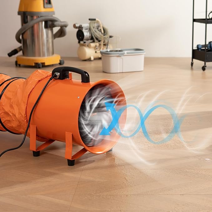 VEVOR Air Mover Blower Fan 8 Inch, 1070CFM 195W with 33ft Flexible Duct, Industrial Portable Ventilator Blower/Exhaust, Orange - Image 8