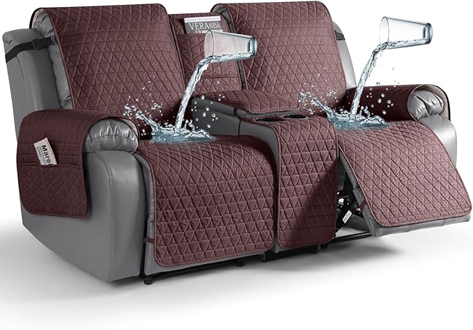 TAOCOCO 100% Waterproof Loveseat Recliner Couch Sofa Covers with Console,Double Reclining Couch Cover Non-Slip Sofa Slipcovers Washable,Furniture Protector Covers for Kids,Pets(2 Seater,Coffee) by TAOCOCO