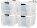 IRIS USA 72 QT Plastic Storage Box with Lid and Latches - 4 Pack - BPA-Free, Discreet Organizing Solution, Durable Nestable Stackable Containers, Secure Pull Handle - Pearl by IRISUSA