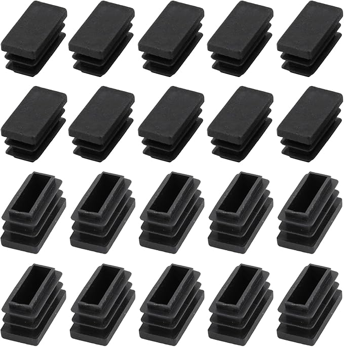 METALLIXITY Rectangle End Caps (26 x 13mm) 40Pcs, Plastic Rectangle Tube Inserts Threaded End Blanking Caps Protector - for Furniture Table Chair Legs, Black by METALLIXITY