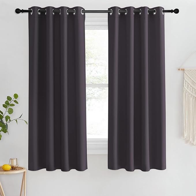 NICETOWN Blackout Short Curtain 63 inches Long for Windows, Thermal Insulated Curtain Grommet Room Darkening Window Treatment for Bedroom/Living Room, 1 Panel, W46 x L63, Greyish Purple by NICETOWN
