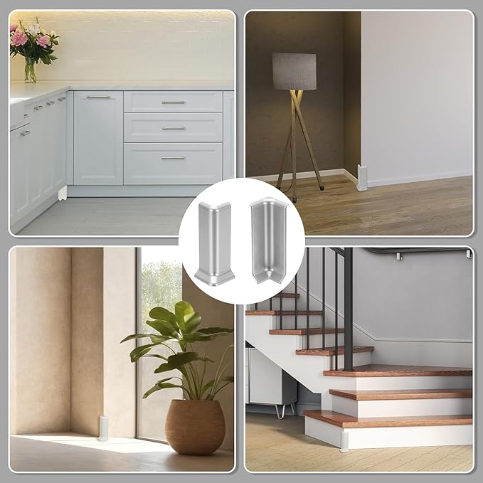 uxcell Self Adhesive Baseboard Corner Blocks, 4.07 Inch Wall Edge Corner Protector 2 Inside + 2 Outside Corners-Connector for Wall Floor Furniture Edge(Silver) - Image 7
