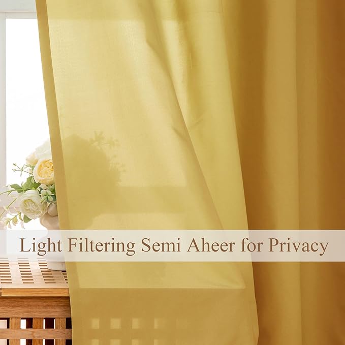 L.Z.E Non-See-Through Privacy Curtains 84 Inches Long 2 Panels Set, Gold Light Filtering Semi Sheer Curtains for Living Room Bedroom Doorway Divider, Rod Pocket Window Panels (55" W x 84" L) - Image 3