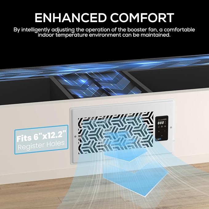 6x12 Quiet Register Booster Fan - Energy Efficient HVAC Vent Booster Fan for Enhanced Home Airflow, Dimmable Display & Easy Installation, T6-12F - Image 3