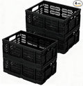 Heavy Duty Plastic Milk Crates for Storage, 4-Pack Stackable Storage Bins for Organizing, Collapsible Storage Basket with Handle for Groceries, Suitable for Home Office School Store, Black by PAG-Mass