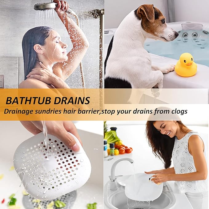Hair Drain Catcher,Square Drain Cover for Shower Silicone Hair Stopper with Suction Cup,Easy to Install Suit for Bathroom,Bathtub,Kitchen 2 Pack (Ivory White Black) - Image 5