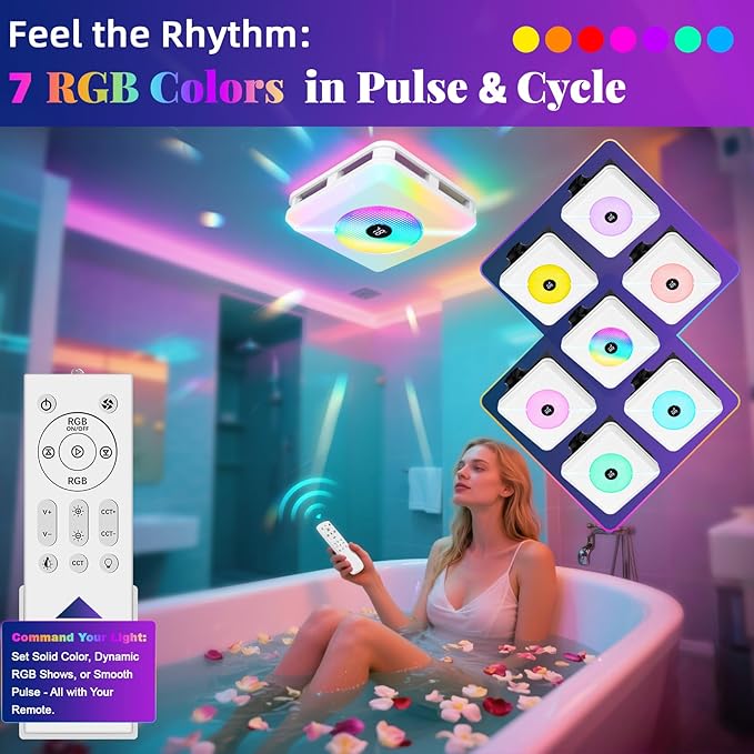 Bathroom Exhaust Fan with Speaker & Light Plug & Play, Dual Speakers, 230 CFM 1.0 Sone, 7 RGB Modes, 3000-6500K, Remote Bathroom, Laundry Room, Bedroom,Office - Image 4