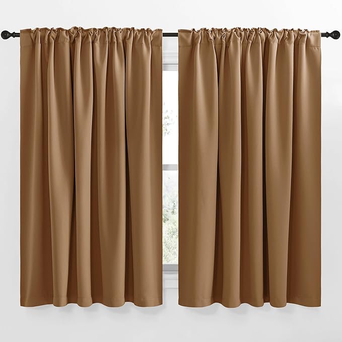 NICETOWN Blackout Curtain Panels Window Draperies - (Gold Brown Color) 70x63 inch, 2 Pieces, Insulating Room Darkening Blackout Drapes for Bedroom - Image 2