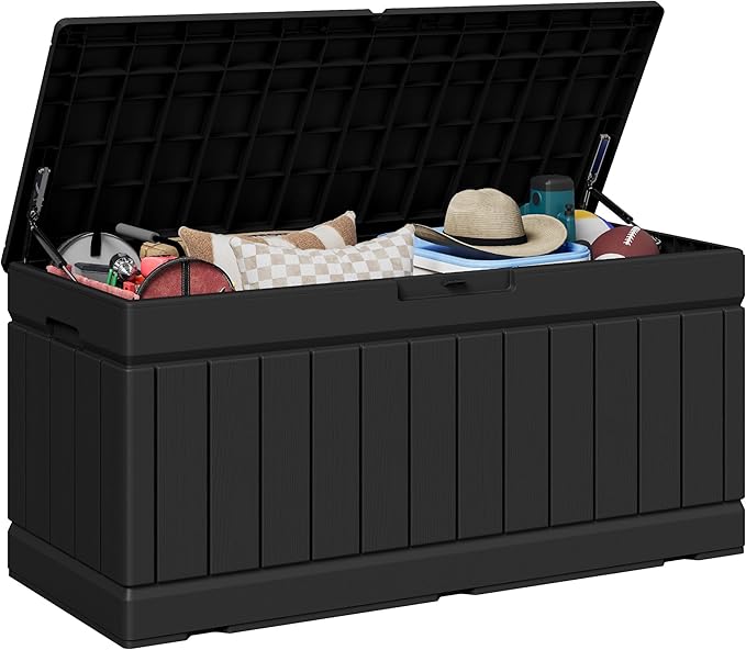 JUMMICO 78 Gallon Outdoor Deck Box Large Resin Storage Box for Patio Furniture Cushions and Garden Tools (Black) by JUMMICO