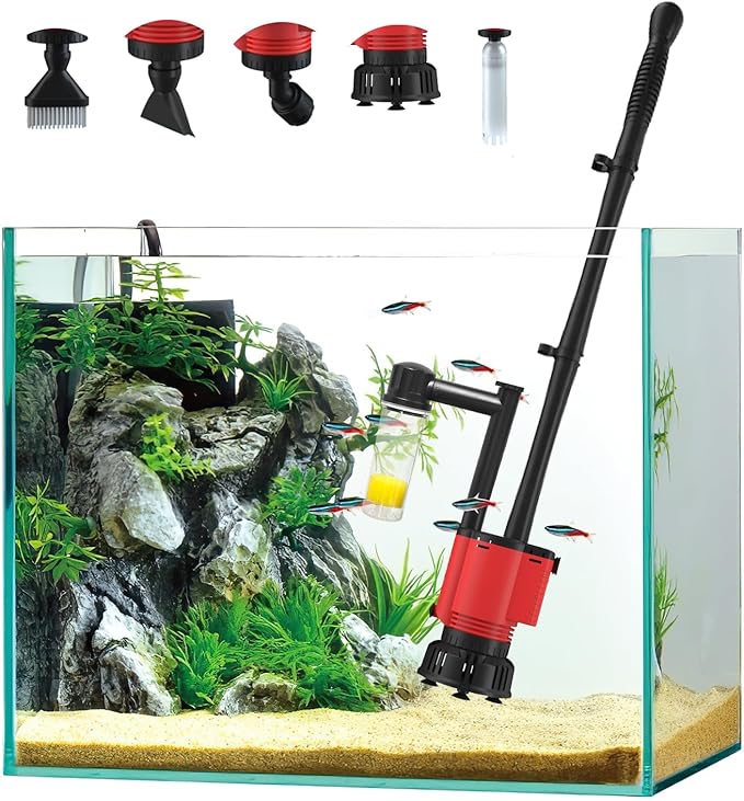 Electric Aquarium Gravel Cleaner Vacuum, Removable Water Changer, Automatic Changer with Multi-Function Nozzles, Strong Suction for Fish Tank Sand Cleaning, Water Changing and Waste Removal by Rechale