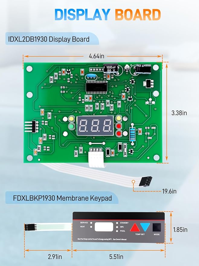 IDXL2DB1930 Display Board with Control Panel Keypad Membrane Assembly Compatible with Hayward Universal H-Series Pool Low Nox Heaters H250IDL2 H150FDN H200FDN H250FDN H300FDN H350FDN H400FDN - Image 6