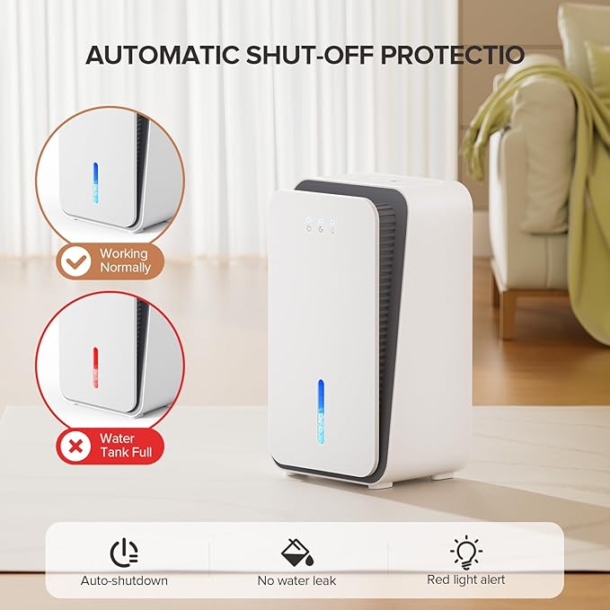 Dehumidifier for Home,1000 sq.ft Dehumidifier for Basement Bathroom Bedroom with Auto Shut Off, Built-in Aromatherapy Diffuser,7 Colors LED Light, Quiet Dehumidifiers with Sleep Mode(CS08-Ivory) - Image 6
