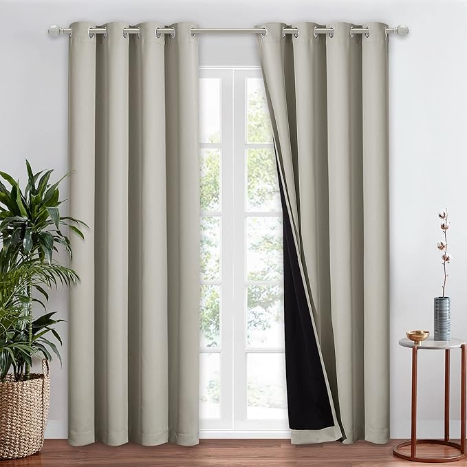 NICETOWN Natural 100% Blackout Window Curtain Panel, Cold and Full Light Blocking Drape with Black Liner for Nursery, 84 inches Drop Thermal Insulated Draperies (1 Piece, 52 inches Wide Each Panel) by NICETOWN