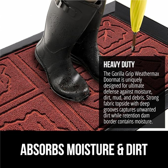 GORILLA GRIP 100% Waterproof All-Season WeatherMax Doormat, US Designed Natural Rubber, Stain and Fade Resistant, Low Profile Indoor Outdoor Door Mats, Easy Clean Patio Mat, 17x29, Burgundy Leaves - Image 4