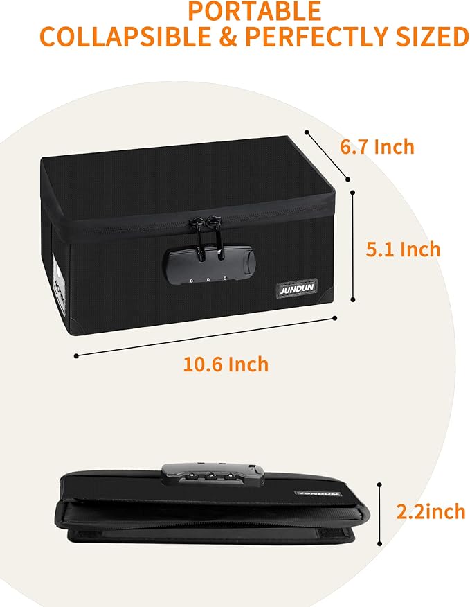 JUNDUN Fireproof Index Card Holder with Lock, Collapsible, Black, 4x6 Inch - Image 6
