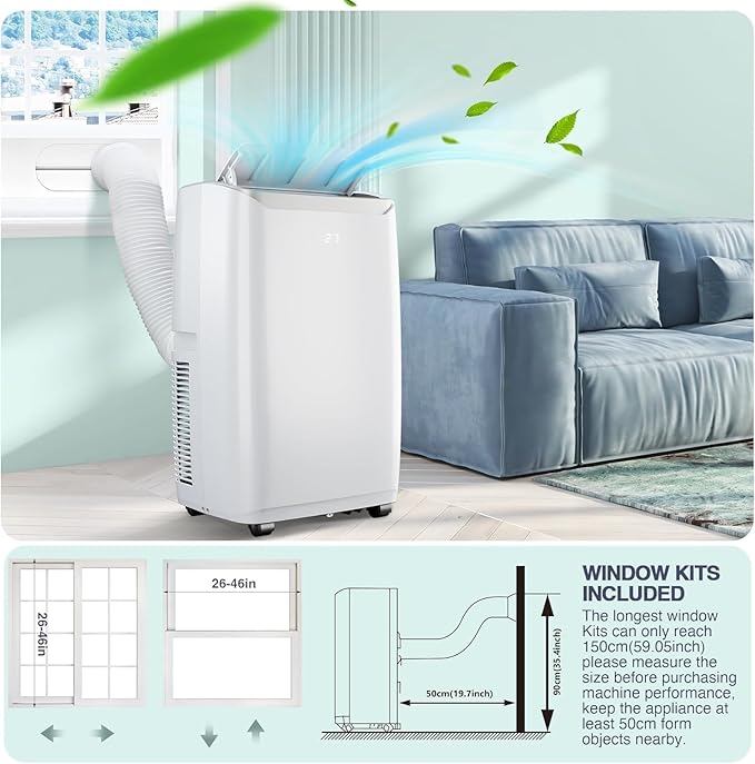 6-In-1 Portable Air Conditioner with 14000 BTU Cooling, Dehumidifying & Fan, Quiet Operation and Easy Mobility, Remote Control, Enhanced Air Quality for Home & Office,Black Top - Image 7