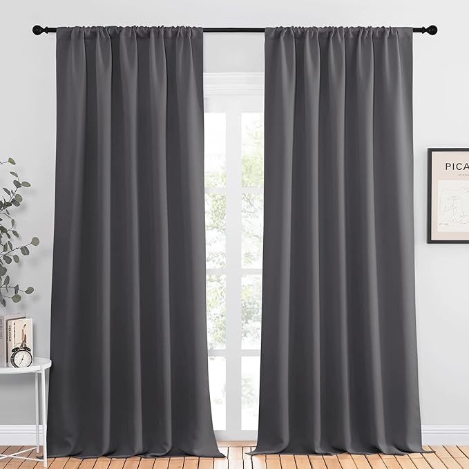 NICETOWN Blackout Curtain Panels for Window - Energy Efficient & Noise Reducing Thermal Insulated Rod Pocket Blackout Drapes/Draperies for Living Room (Grey, 2 Panels, W52 inches x L95 inches) by NICETOWN
