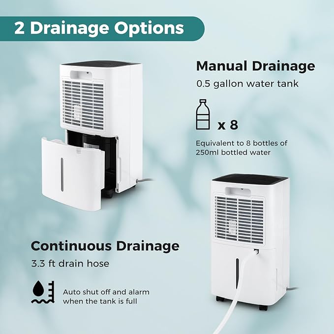 COSTWAY Dehumidifier for Large Room and Basements, Portable 30 Pints Dehumidifier with 3 Modes, 2 Speeds, Low Noise, 24H Timer, Auto or Manual Drainage - Image 5