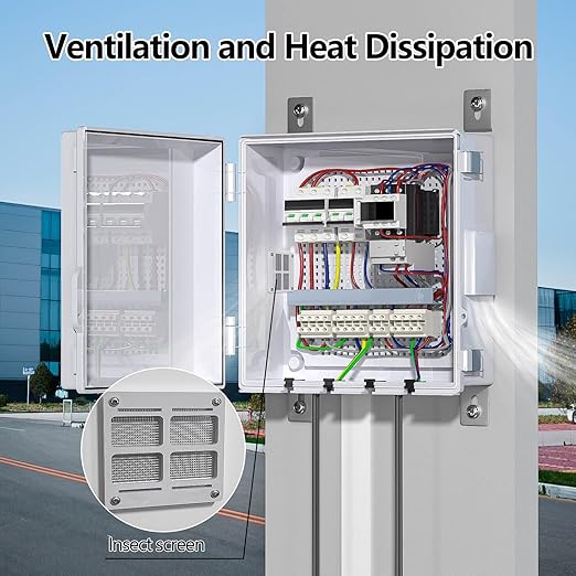Electrical Junction Box, Ventilated Design, Cable Grommets, Indoor/Outdoor Use with Mounting Panel & Hinged Cover. Waterproof IP 65. (Grey Cover, 13"x13"x5.1") - Image 2