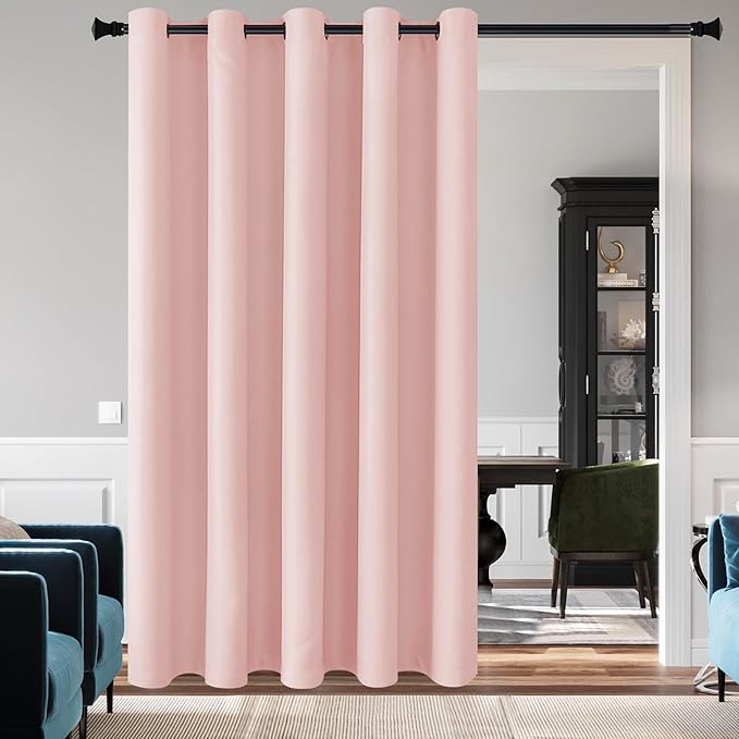 DWCN Blackout Curtain Panel for Bedroom - Thermal Insulated Energy Saving Grommet Blackout Drapery for Girls Patio Door, Room Divider Long Curtain, Blush Pink, W72 by L72, 1 PC by DWCN