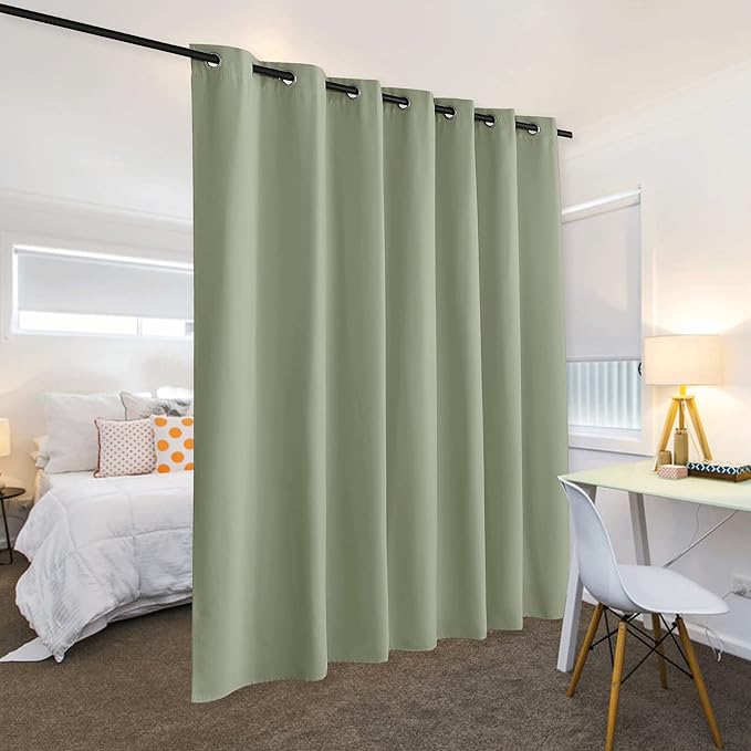 RYB HOME Privacy Curtain for Sliding Glass Door, Light Block Noise Reduce Insulated Curtain Screen Ceiling to Floor for Locker Room Basement Bedroom Closet, 100 inch Wide x 84 inch Long, Sage Green - Image 3