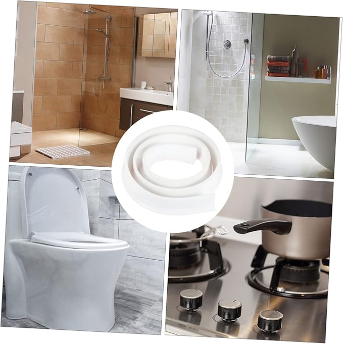 jojofuny 3m Toilet Water Retaining Strip Self-adhesive Bathroom Baffle for Showers and Countertops Silicone Barrier for Kitchens and Bathtubs Easy to Clean and - Image 3
