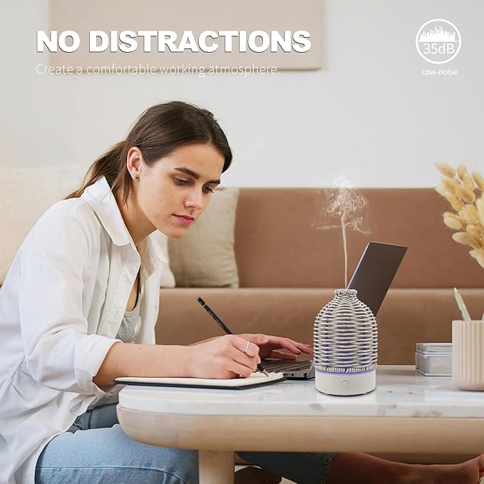Essential Oil Diffuser - Multifunction Aromatherapy Diffuser 7 LED Color Changing Light 100ML Rattan Diffuser Easy to Clean Suitable for Home,Office (Grey) - Image 5