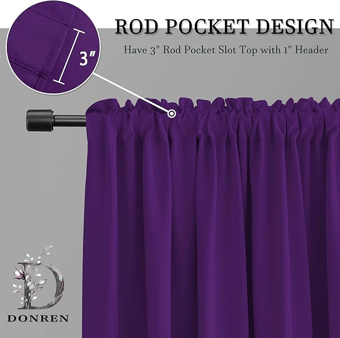 DONREN 72 Inch Length Blackout Window Curtain Panels for Bedroom - Rod Pocket Blackout Solid Curtains for Dining Room(Purple,42 W x 72 L 2 Panels) - Image 4