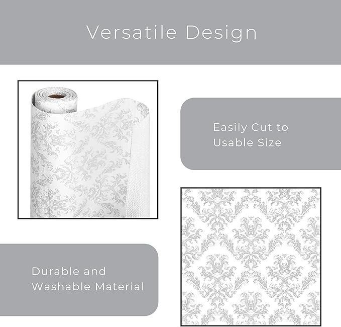 Smart Design Bonded Grip Shelf Liner - 12 Inch x 10 Feet - Non Adhesive, Strong Grip Bottom, Easy Clean Kitchen Drawer, Cabinet, Cupboard Dresser Protector Cover, Non Slip Rubber Mat - Fleur Gris - Image 6