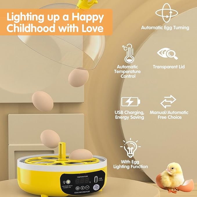 4 Eggs Mini Incubator with Transparent Lid,7W Automatic Temperature Humidity Control,Household Small Poultry Hatching Machine,for Chickens Ducks Pigeons (Auto Turning) - Image 3