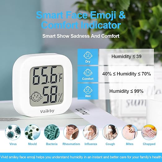 Vaikby Indoor Thermometer 4Pack, Humidity Gauge Meter Digital Hygrometer Room Thermometer for Home, Hight Accurate Temperature and Humidity Monitor for Greenhouse, Reptile, Humidors, Cellar, Office - Image 3