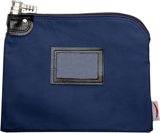 Heavy-Duty Money Bag with Lock – 9" x 12" Water-Repellent Laminated Nylon Bank Deposit Bag with Combination & Keyed Security for Cash, ID Window, Made in USA (Navy Blue) by CardinalBagSupplies