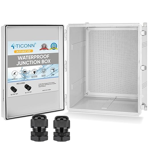 TICONN Outdoor Electrical Box Waterproof, Junction Box IP67 ABS Plastic Enclosure with Hinged Cover with Mounting Plate, Wall Brackets, Cable Glands (Off-White, 24.8"x20.9"x9.8") by TICONN
