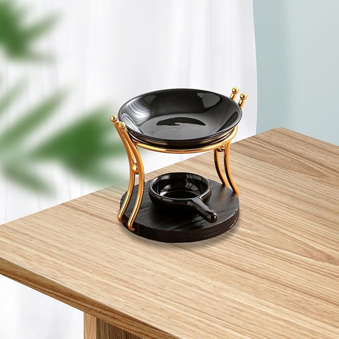 Tealight Candle Holder Oil Burner with Spoon, Wood and Ceramic Aroma Diffuser for Wax Melts, Essential Oils, Yoga SPA Bedroom Bathroom Home Decor, Type C - Image 4